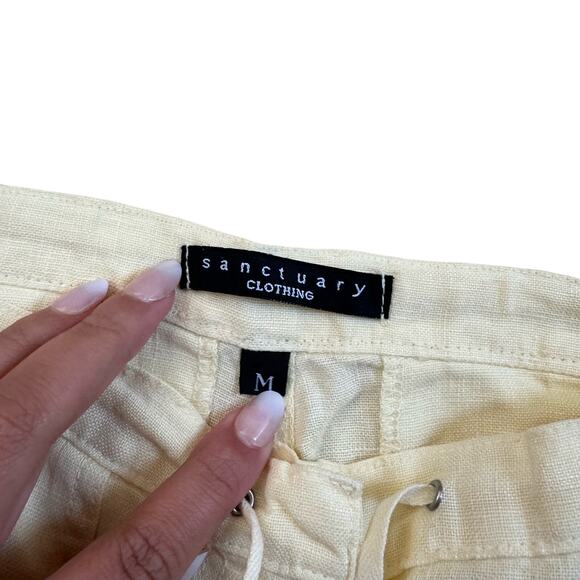 Sanctuary 100% Linen Low Rise Cargo Pants Drawstring Yellow Women’s size Medium - Picture 4 of 7